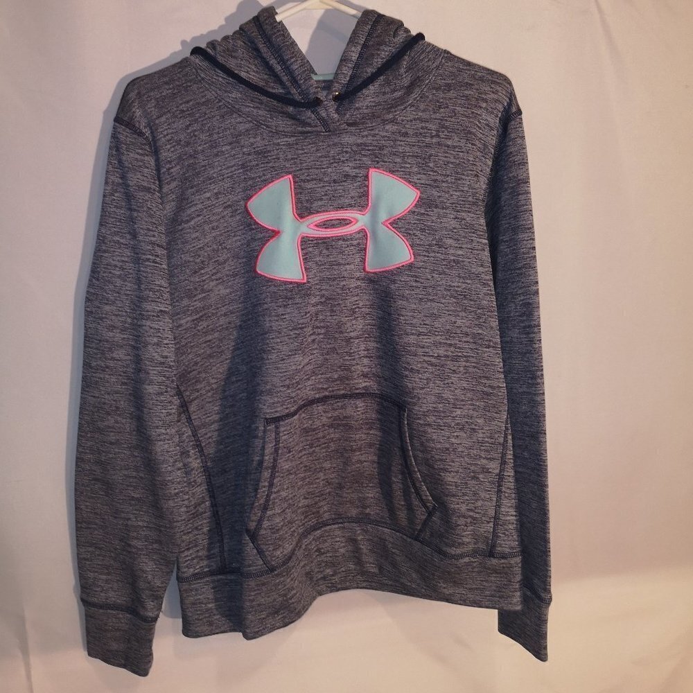 Under Armour Ladies Navy with Teal Logo Fleece Lined Drawstring Hoodie